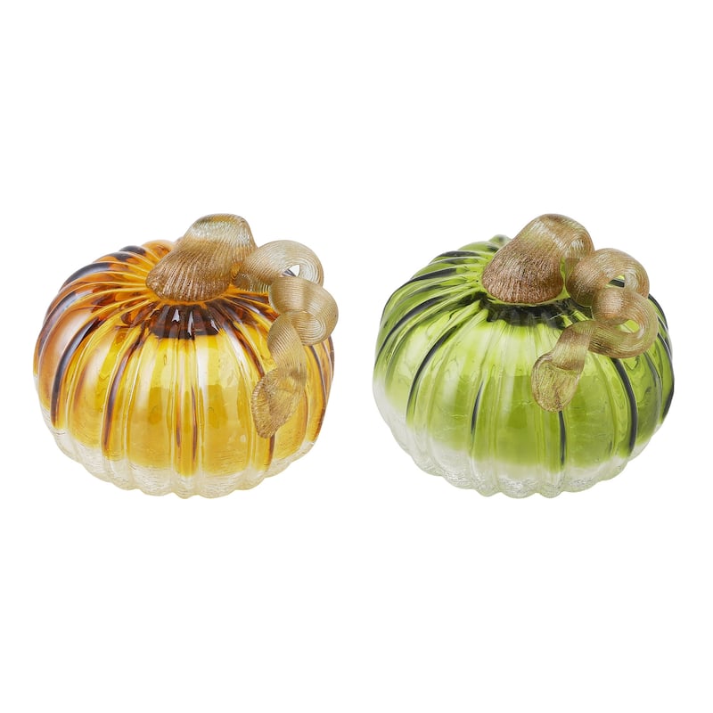 Glitzhome Fall Harvest Handblown Glass Pumpkins Set Thanksgiving Table Centerpieces
