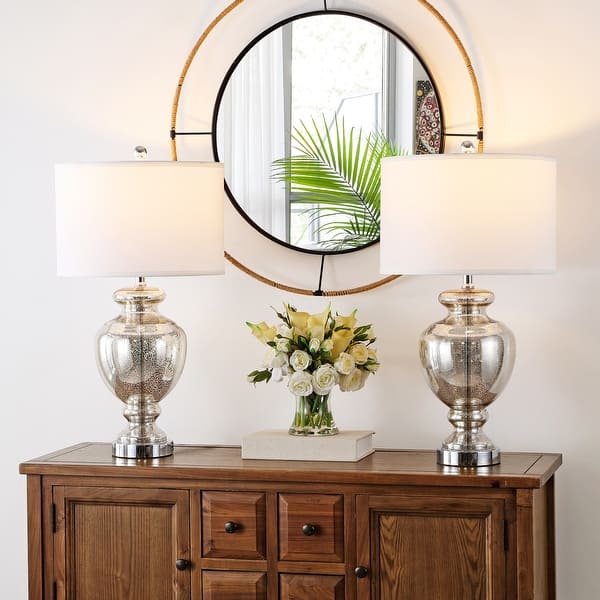 slide 2 of 7, SAFAVIEH Lighting 28 inch Turquoise Glass Table Lamp (Set of 2) - 15"W x 15"D x 28"H