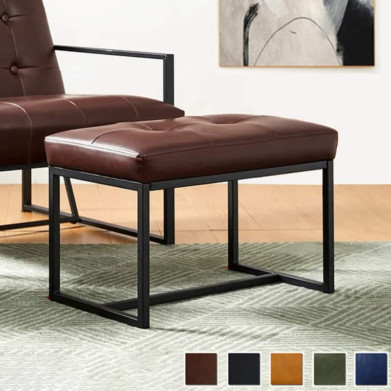 Glitzhome 24"W Modern PU Leather Button-tufted Ottoman Foot Stool