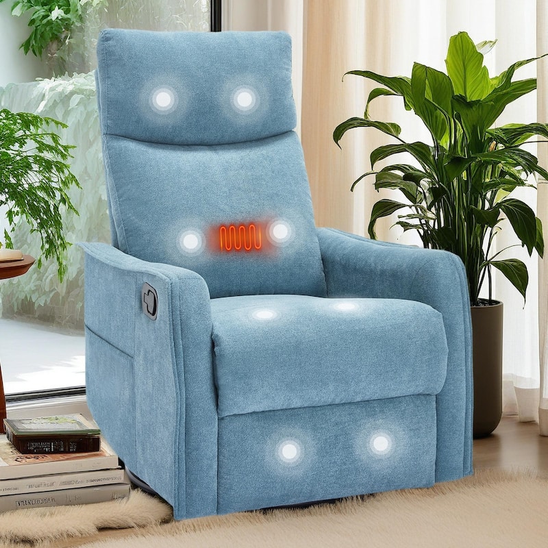 360° Swivel Rocker Recliner Chair with Massage and Lumbar Heating - Blue