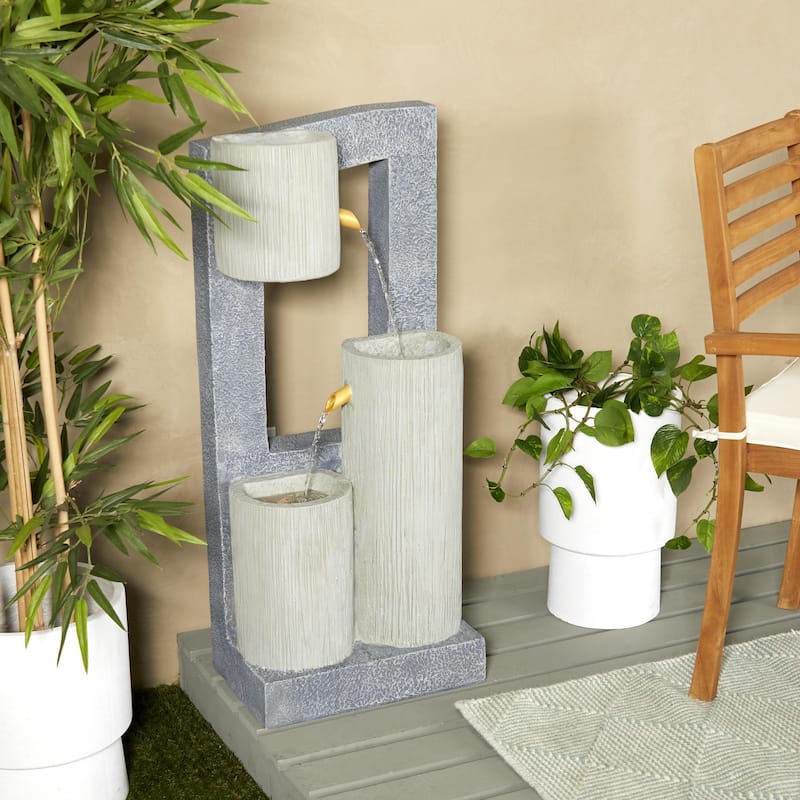 Fiberglass 3 Tier Fountain with LED Light - Gray - Roche River Decor