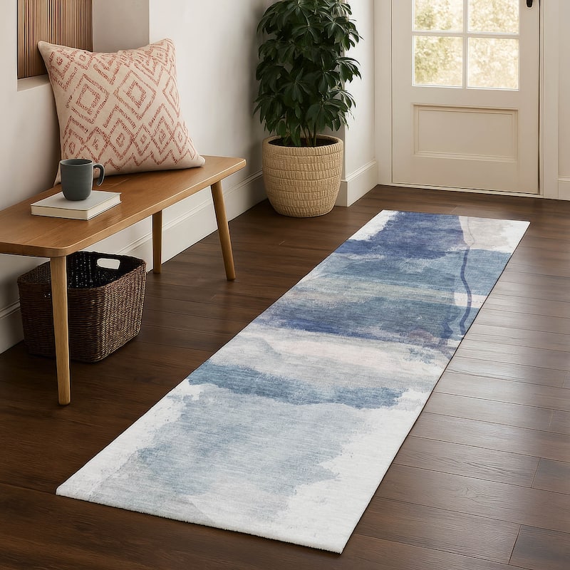 Premium Washable Super Soft Contemporary Chic Mayfield Rug - Blue - 2'3" x 7'6"