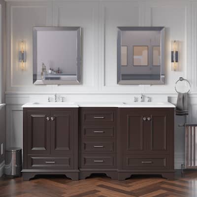 KitchenBathCollection Nantucket 72" Double Bathroom Vanity with Quartz Top