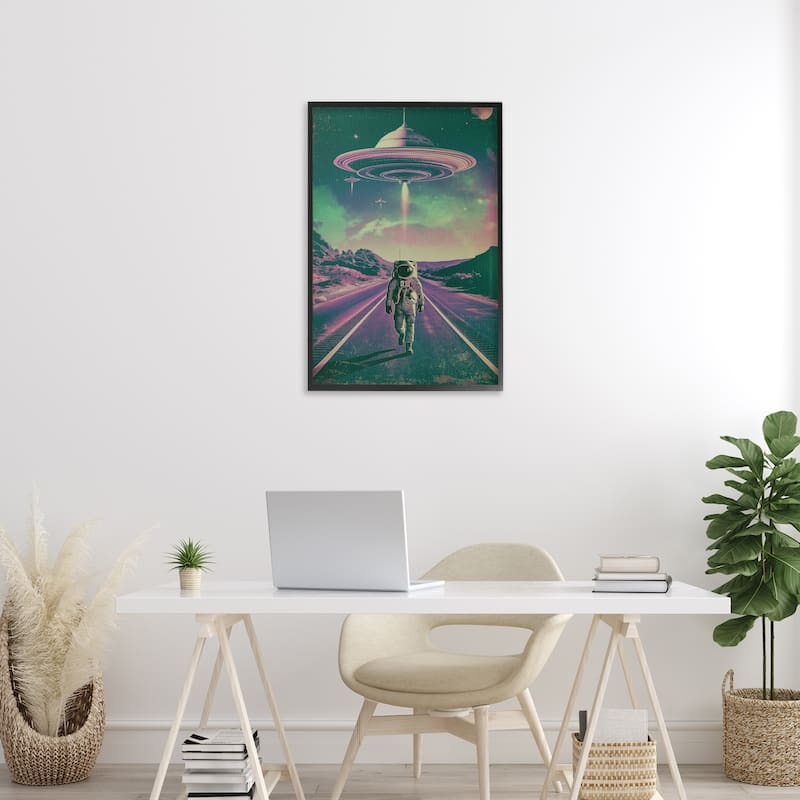 Stupell Astronaut with Overhead UFO Framed Giclee Art Design By Wumples