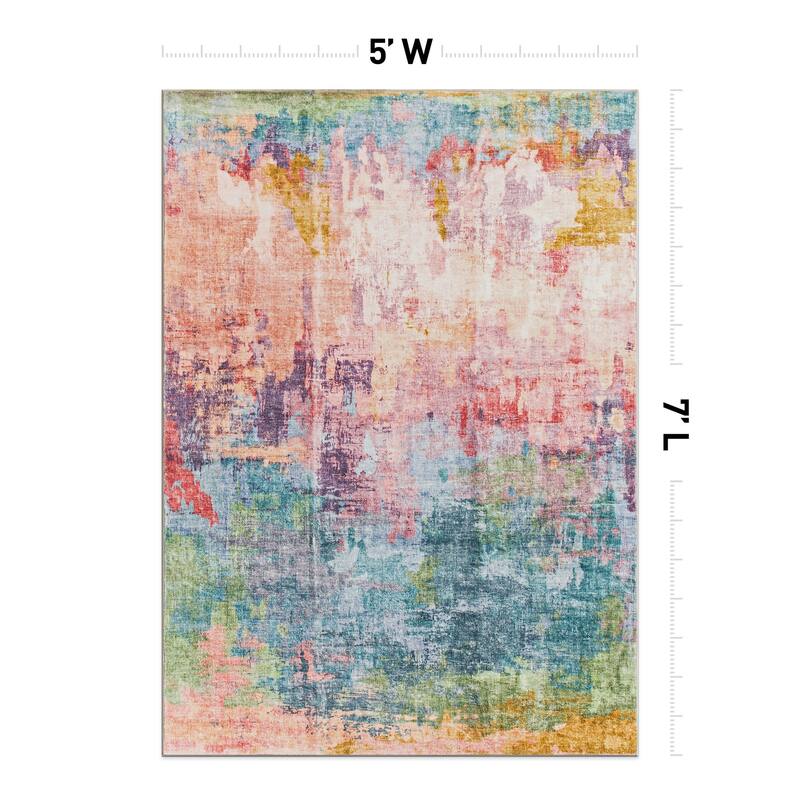 World Rug Gallery Contemporary Distressed Abstract Washable Non Slip Area Rug
