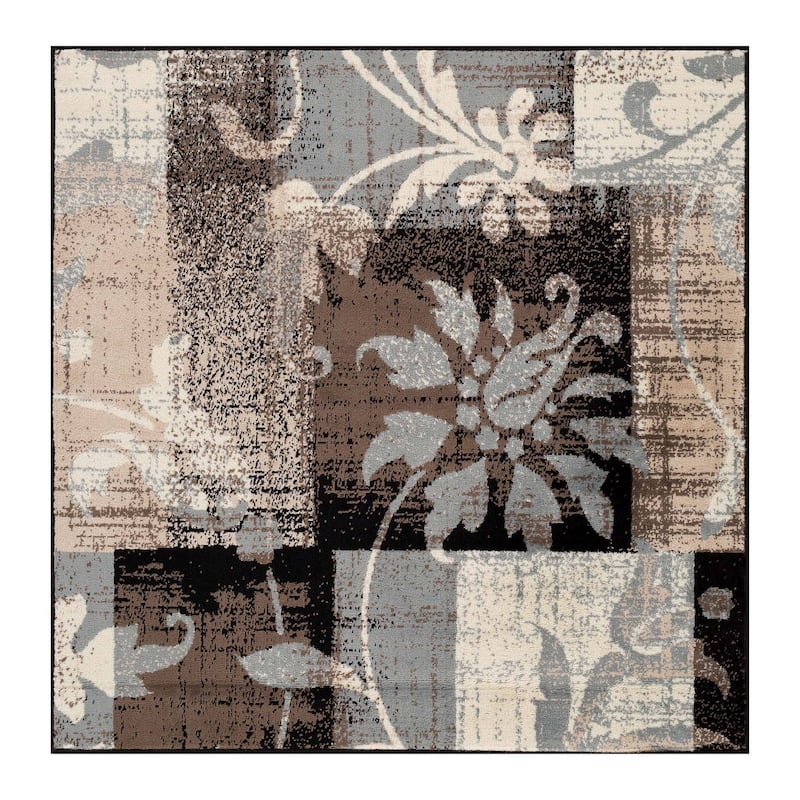 Superior Pastiche Contemporary Floral Patchwork Indoor Runner or Area Rug - 8' x 8' Square - Beige