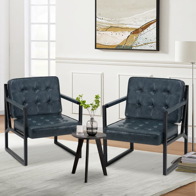 Leather Accent Chair, Accent Arm Chair Comfy Armchair with Metal Legs - Set of 1