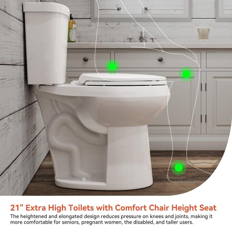 HOROW 21 in. Extra Tall 2-Piece 1.28 GPF Elongated Toilet in White with Comfortable Chair Height Seat and 1000g Powerful Flush