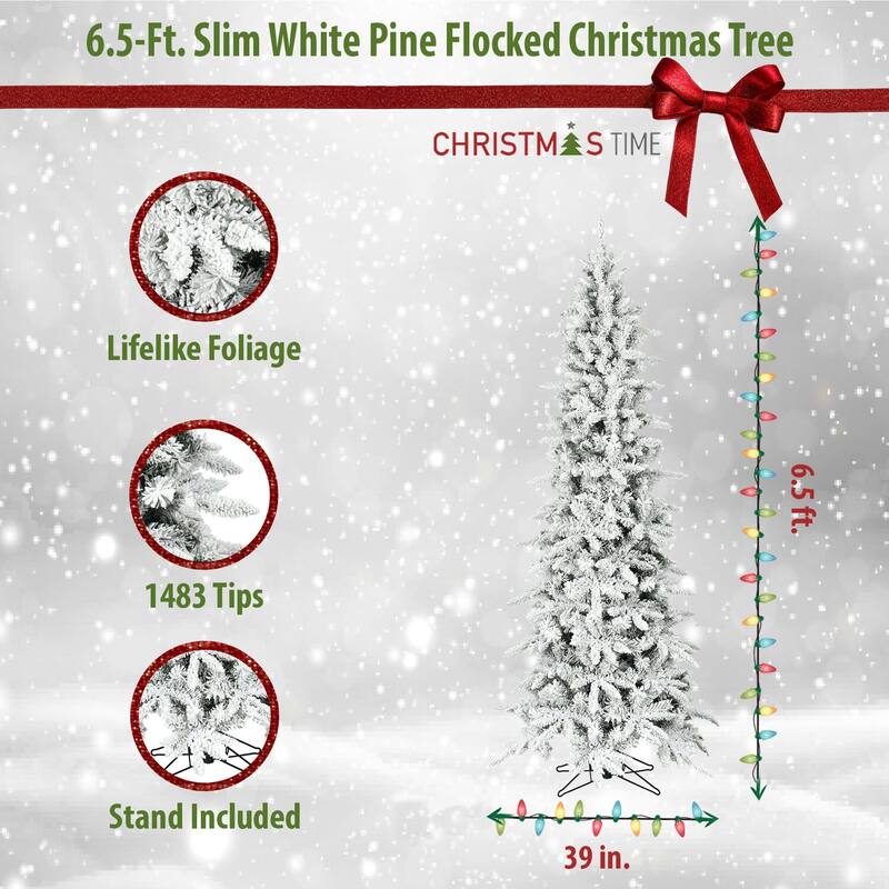 Christmas Time 6.5-Ft. Slim White Pine Flocked Christmas Tree