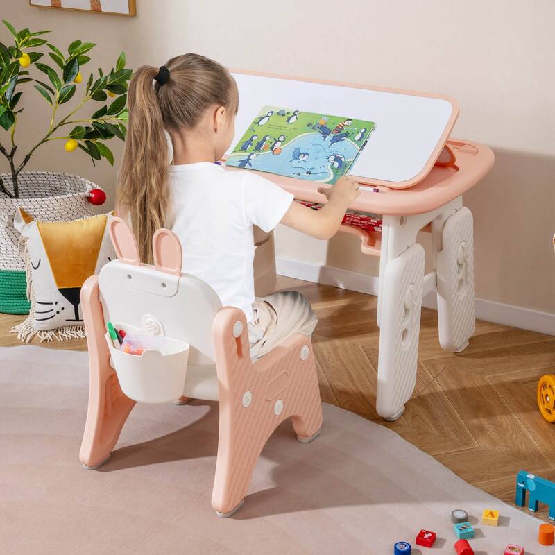 Costway Kids Drawing Table & Chair Set Graffiti Toddlers Art Activity - See Details