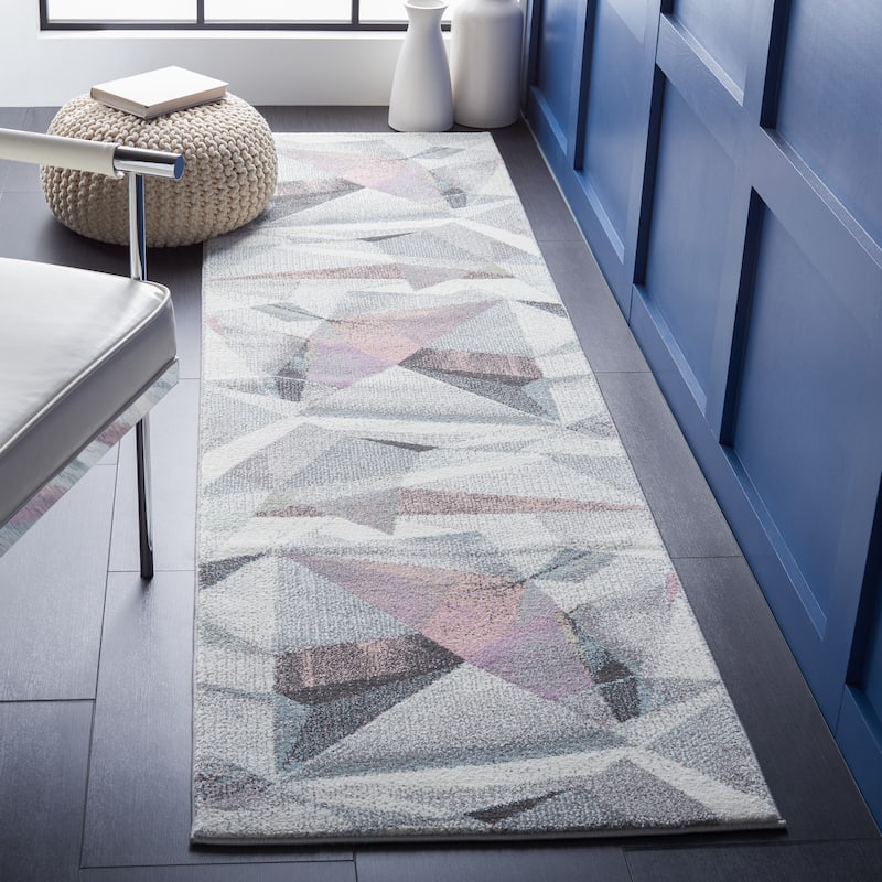 SAFAVIEH Porcello Akina Mid-Century Modern Abstract Rug - 2'3" x 6' Runner - Ivory/Pink
