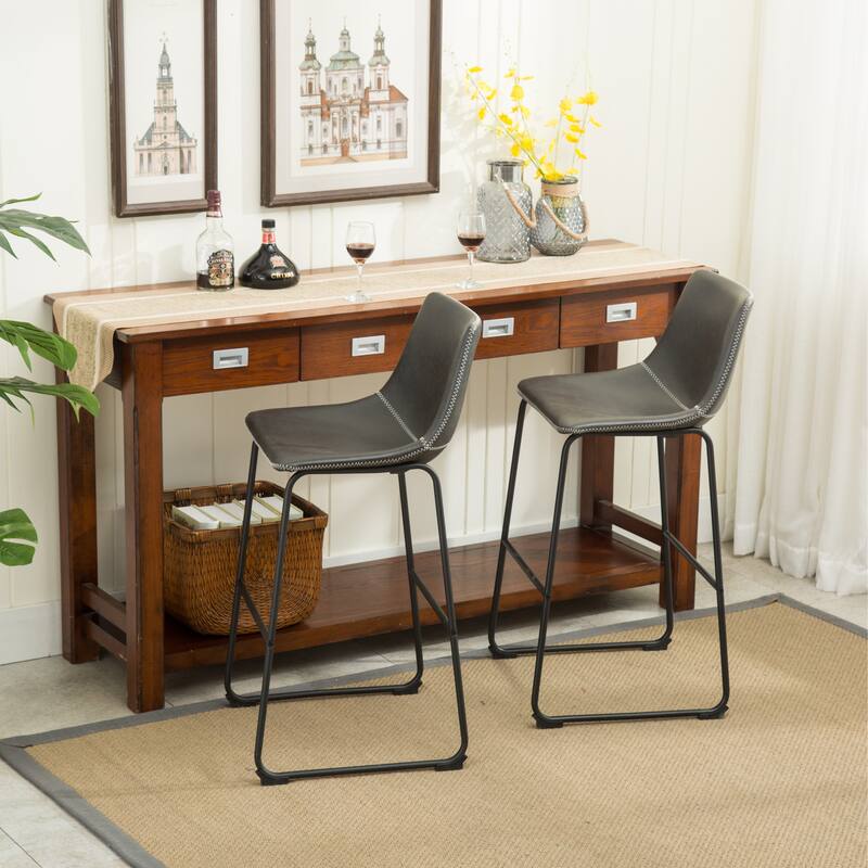 Vintage PU Leather Bar Stools with Footrest, Set of 2