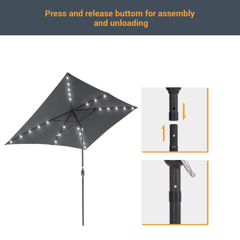 LIVOOSUN 10x6.5ft Steel Solar-Powered LED Patio Umbrella,w/Crank Tilt