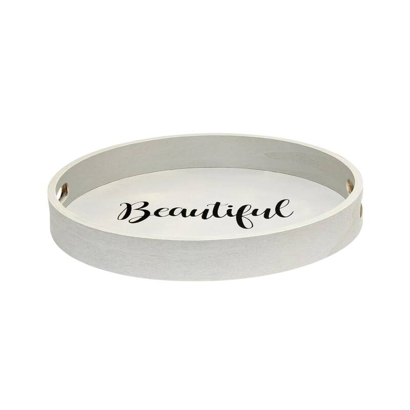 HomeRoots 14" Gray And Black Beautiful Round Serving Tray With Handles - 13.75 in. x 1.65 in. x 13.75 in.