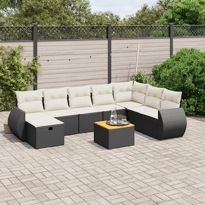 vidaXL Patio Sofa Set with Cushions Outdoor Furniture 9 Piece Poly Rattan