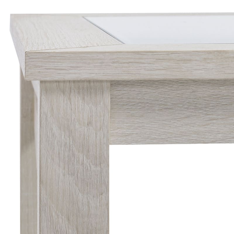 HOMCOM Traditional Coffee Table with Wood Frame, Tempered Glass Tabletop and Underneath Storage Shelf, White Oak