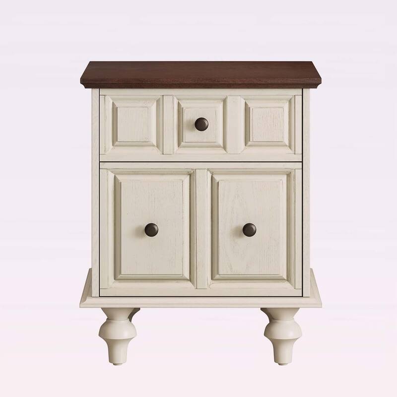 Wood End Table with 2 Drawers and Roman Column Legs,for Bedroom and Living Room