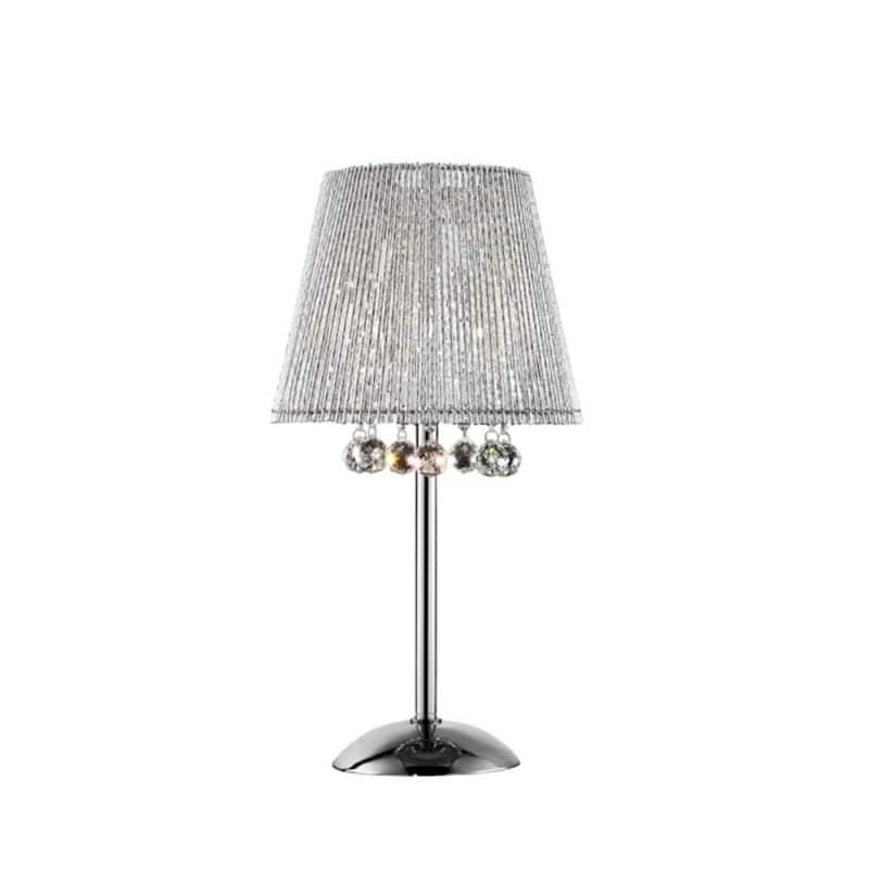 Silver Metal Bedside Lamp with Chrome Empire Shade 3 Light Crystal Accents In-Line Switch - 15” x 15” x 27.5” (D x W x H)