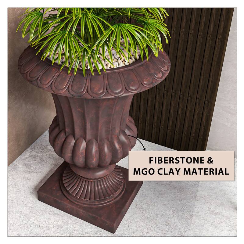 Lotus Elegant Urn Planter Pot in Fiberstone and MgO Clay with Drainage Holes for Indoor Outdoor Home Office Yard Patio Decor