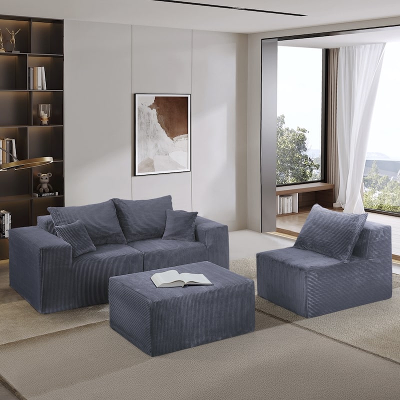 Flexible Layout 4 Piece Modular Couch Convertible L-shaped Sectional Sofa with Ottoman Chaise Lounge and Corduroy Upholstery