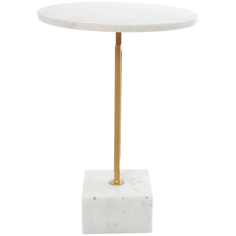 White Marble Geometric Accent Table with Gold Metal Rectangular Stand