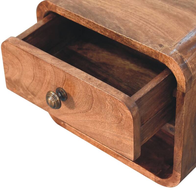 Solid Wood Honey Caramel Wall-Mounted Bedside with Drawer and Open Slot