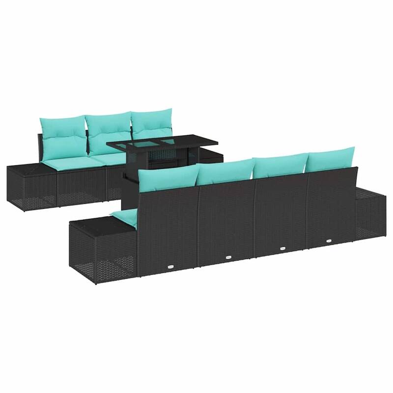 vidaXL 8 Piece Garden Sofa Set with Cushions Black Poly Rattan - 115.8×24.4×27.2