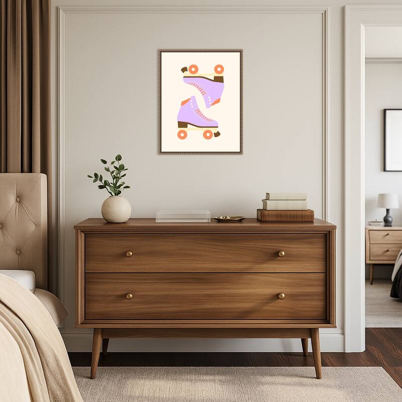 Lavender Retro Roller Skates by Artprink (16 x 20 in.), Framed Canvas Wall Art Print