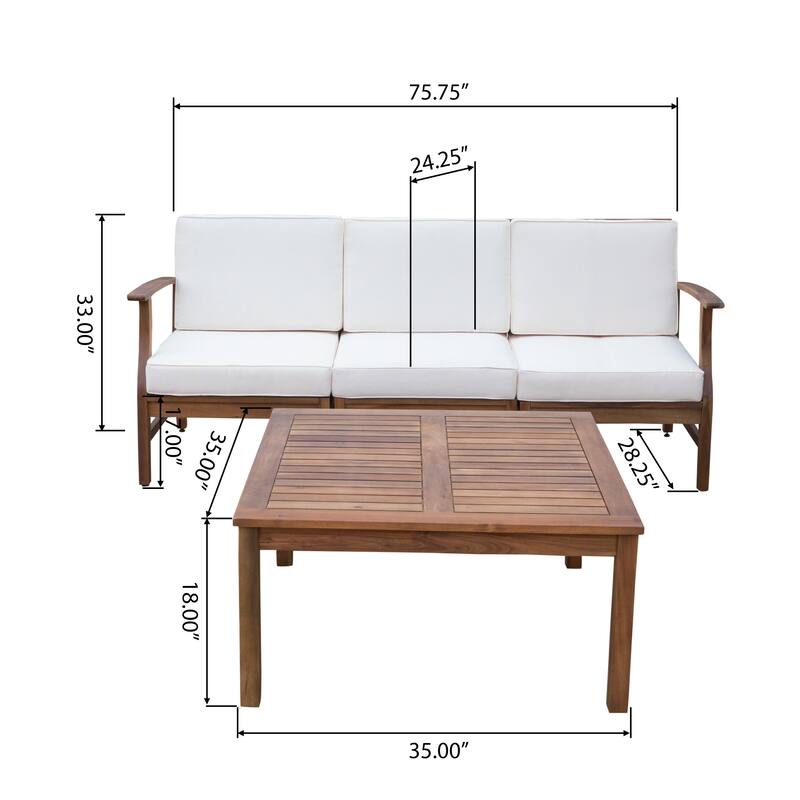 Perla Outdoor Acacia 4-pc. Cushioned Sofa and Table Set by Christopher Knight Home