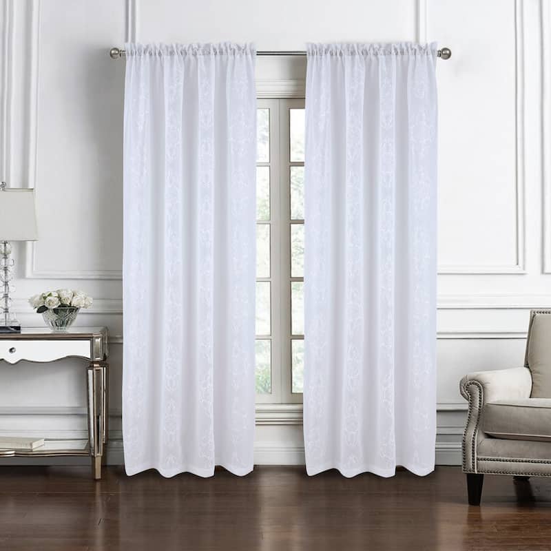 Embroidered Sheer Window Curtain Collection 84" or 95" - 95 Inches - Andrea - White