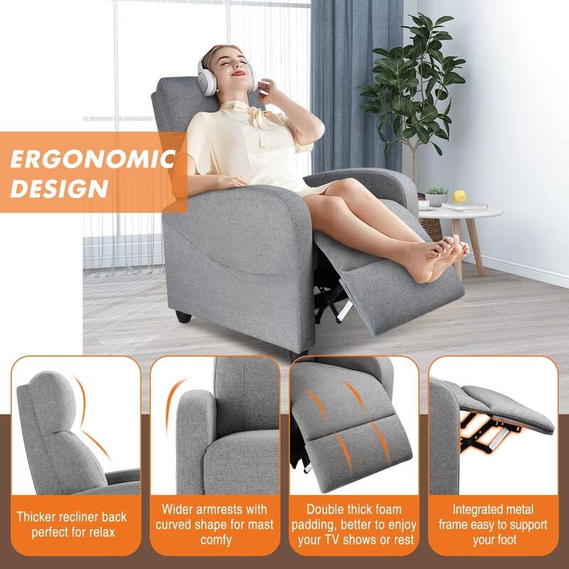 Recliner Chair for Living Room - Massage PU Leather Recliner Sofa with Lumbar Support, Home Theater Seating