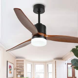 52" Rustic Wood Ceiling Fan with LED Light and Remote Control Matte Black - 52 inches