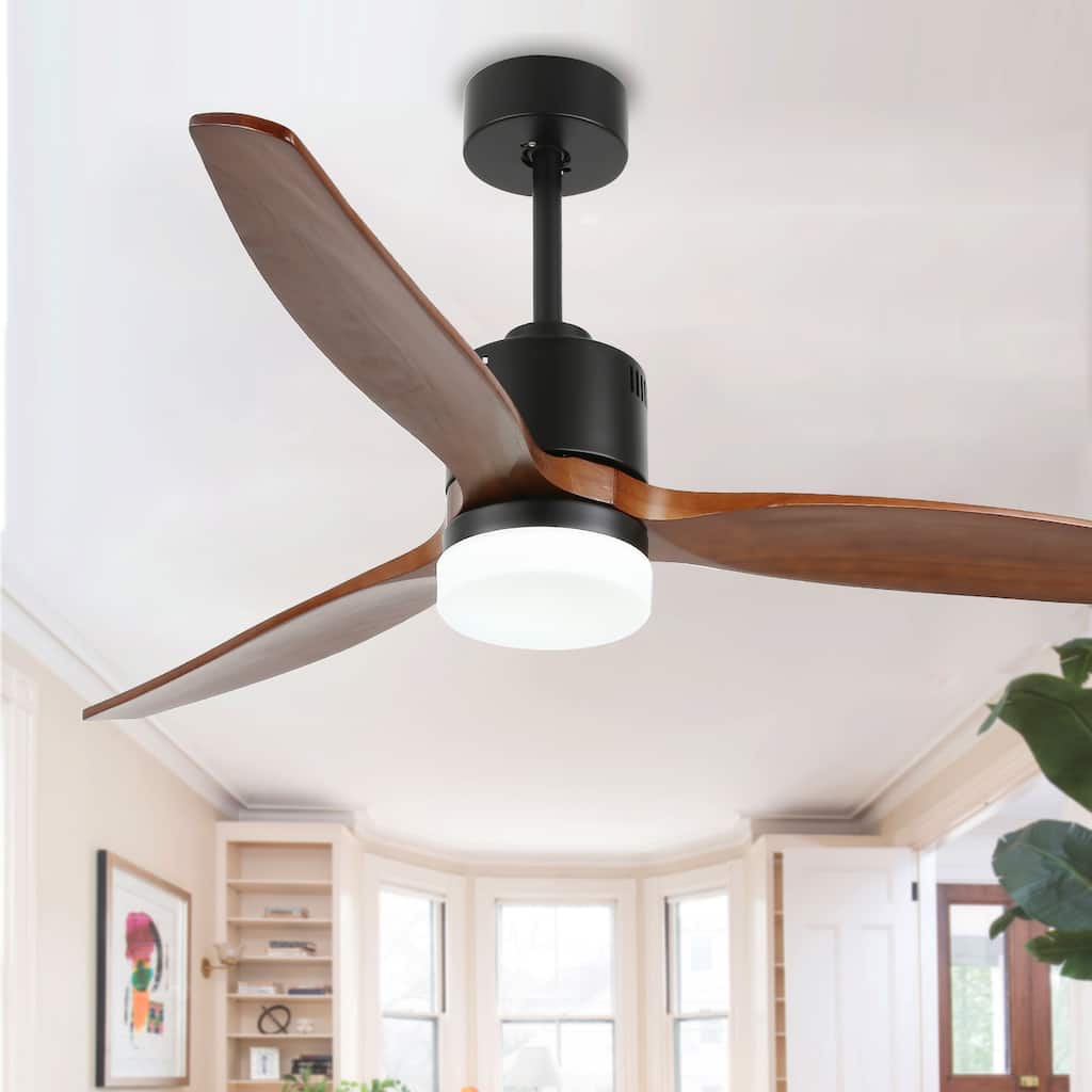 52" Rustic Wood Ceiling Fan with LED Light and Remote Control Matte Black - 52 inches