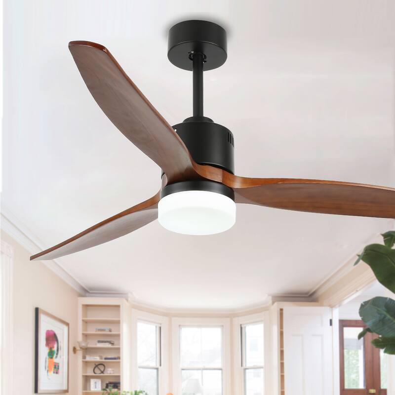 52" Rustic Wood Ceiling Fan with LED Light and Remote Control Matte Black - 52 inches - Remote