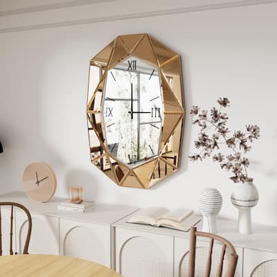 Mirrored Wall Clock Decorative Vanity Mirror Beveled Frame Edge - 29"x40"