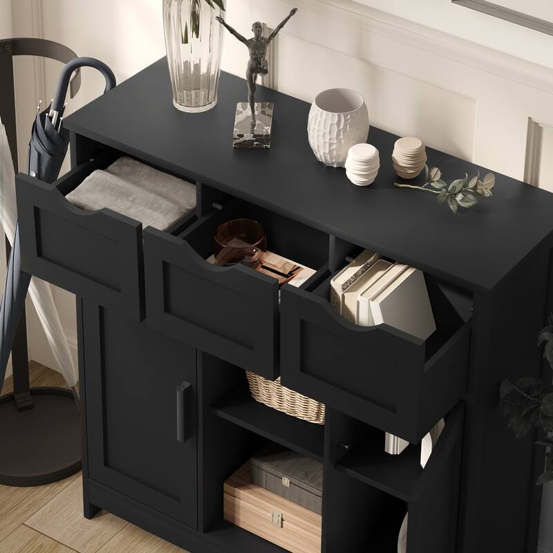 Anmytek Black 3 Drawer Storage Cabinet with Adjustable Shelf Shaker Style Entryway Console