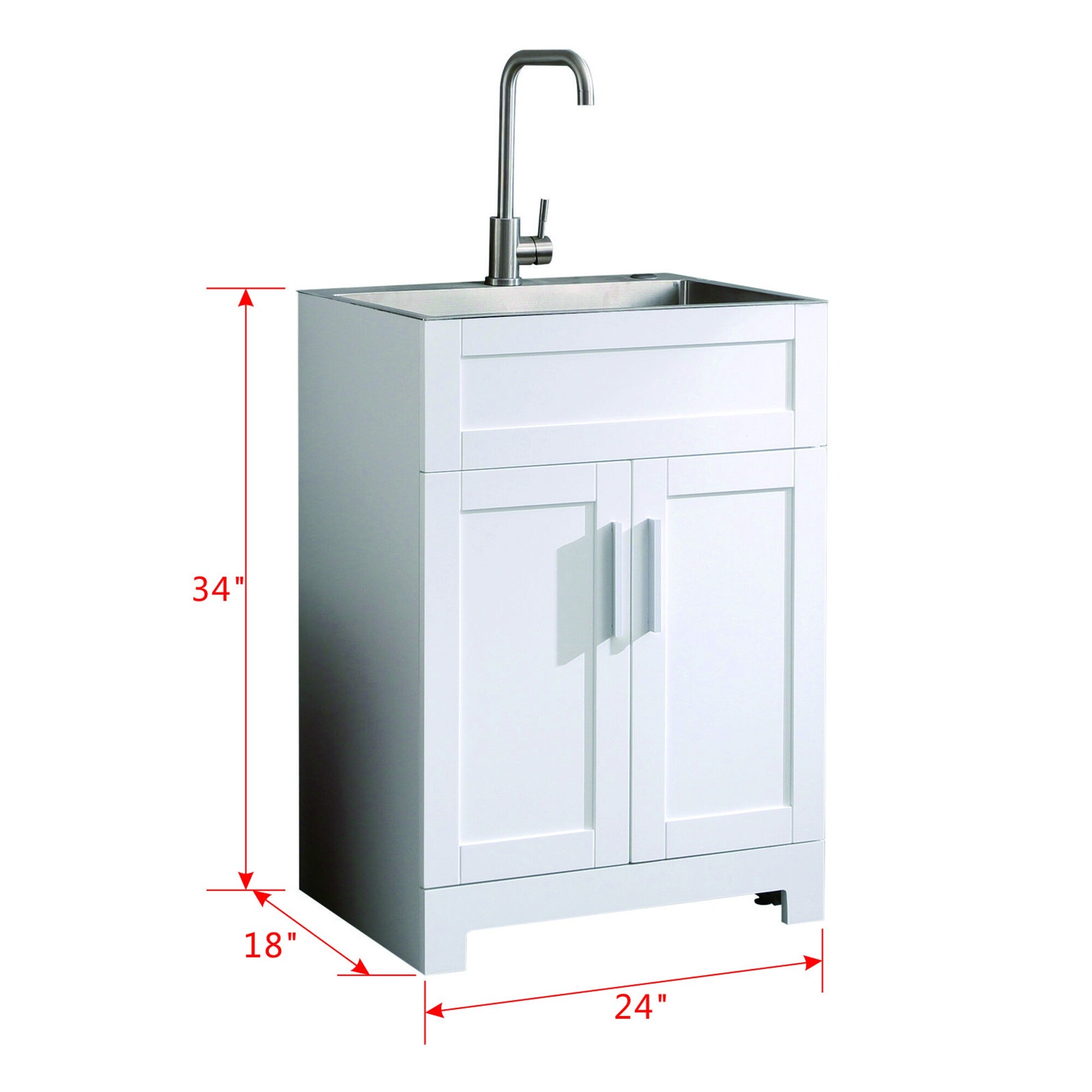 24 in White Paint Free Laundry Tub Cabinet with Stainless Steel Combo for Laundry Utility Room Kitchen Bathroom Bed Bath Beyond 38363945