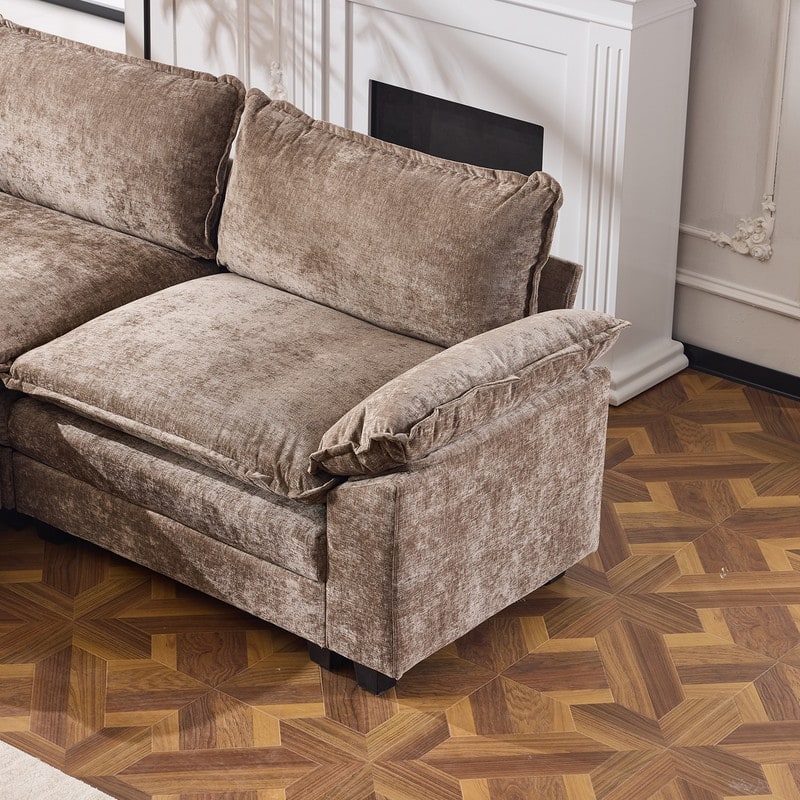 Full KD Double Cushion Chenille Sofa with Ottoman