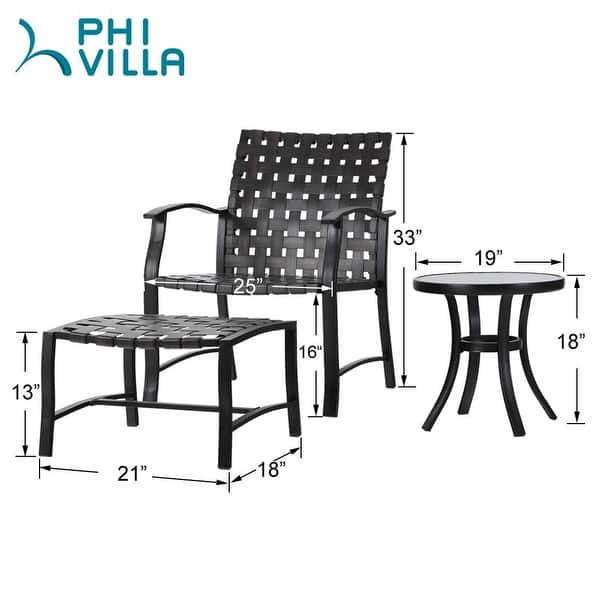 Claribelle 5piece Strap Bistro Set with Ottomans and Side Table by