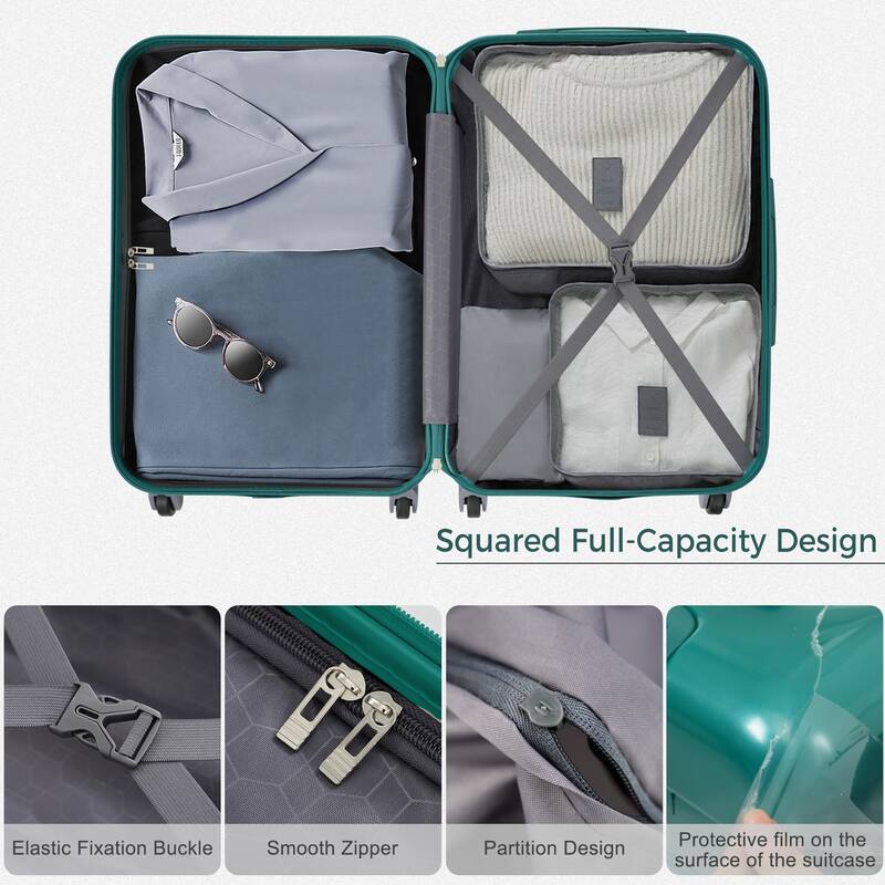 3-Piece, 20, 24, 28-Inch Modern Hard Shell Luggage with TSA Lock and Spinner Wheels, for Boarding Travel, Dark Green