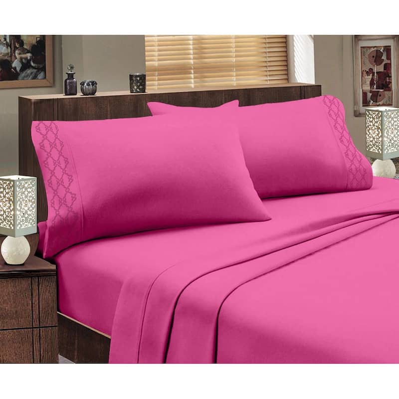 Home Sweet Home Dream Greek Key Embossed Bed Sheet Set - Hot Pink - Queen