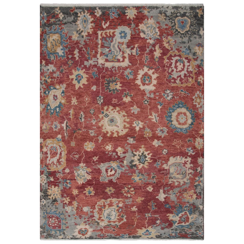 Alora Decor Lush Red Floral Hand Knotted Wool Area Rug