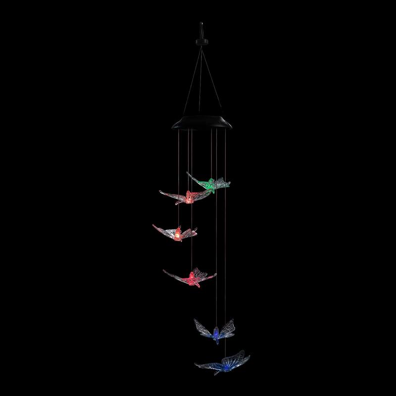 Alpine Corporation 27" Tall Outdoor Solar Powered Wind Mobile with Color Changing LED Butterfly Lights