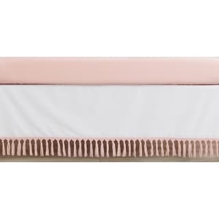 Boho Bohemian Girl Crib Bed Skirt - Blush Pink White Farmhouse Shabby Chic Designer Modern Minimalist Tassel Fringe Cotton