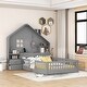 preview thumbnail 28 of 37, Wooden Floor Platform Bed with House Shape Storage Wingback Headboard, House Bed with USB, Window and Bedside Drawers Gray - Full