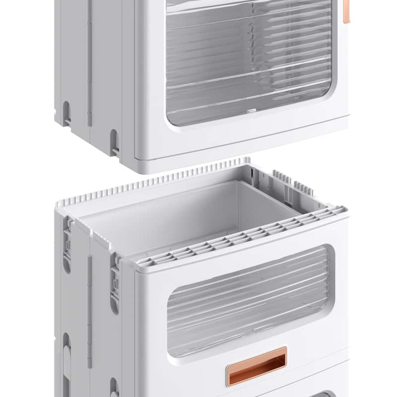 Javlergo White 5-Tier Tall Storage Cabinet with Wheels Adjustable Shelves Transparent Magnetic Doors & Drawer for Home