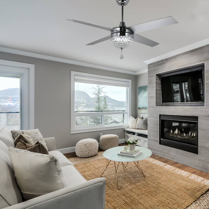 Bella Depot 52" Modern Crystal Ceiling Fan with LED Light, Reversible Ceiling Fan with Remote Control