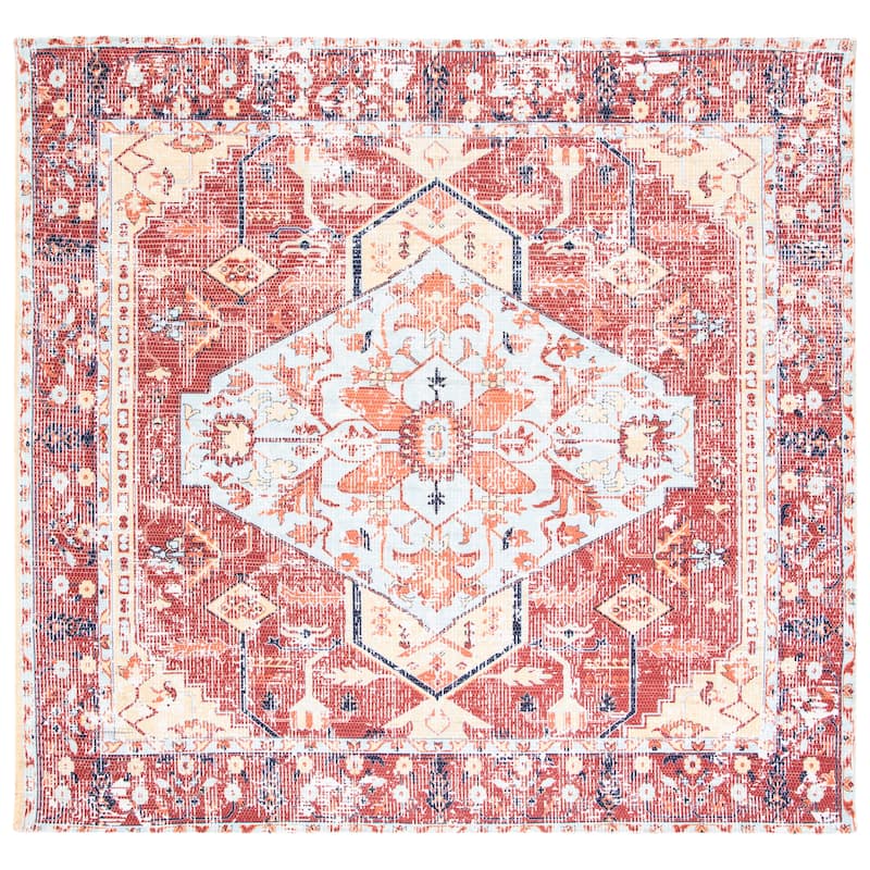 SAFAVIEH Saffron Margaretta Contemporary Oriental Cotton Rug- - 6' Square - Rust/Aqua
