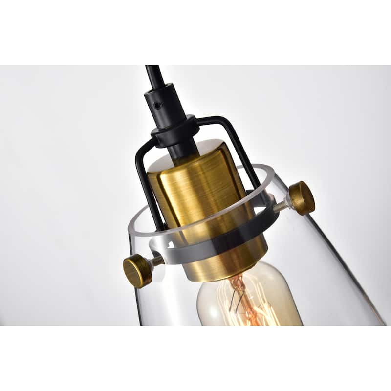 Black and Antique Gold 3-Light Pendant with Clear Glass Shades