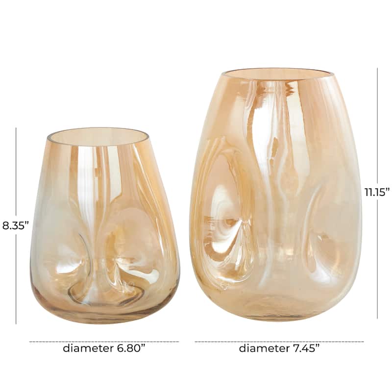 Glass Concaved Iridescent Vase - Set of 2 Gold - Roche River Decor - 7"W x 7"L x 11"H